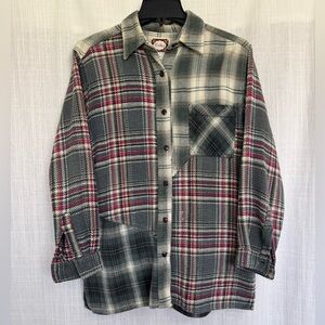 Erika Green Patchwork Plaid Button-Up Shirt Size S 100% Cotton